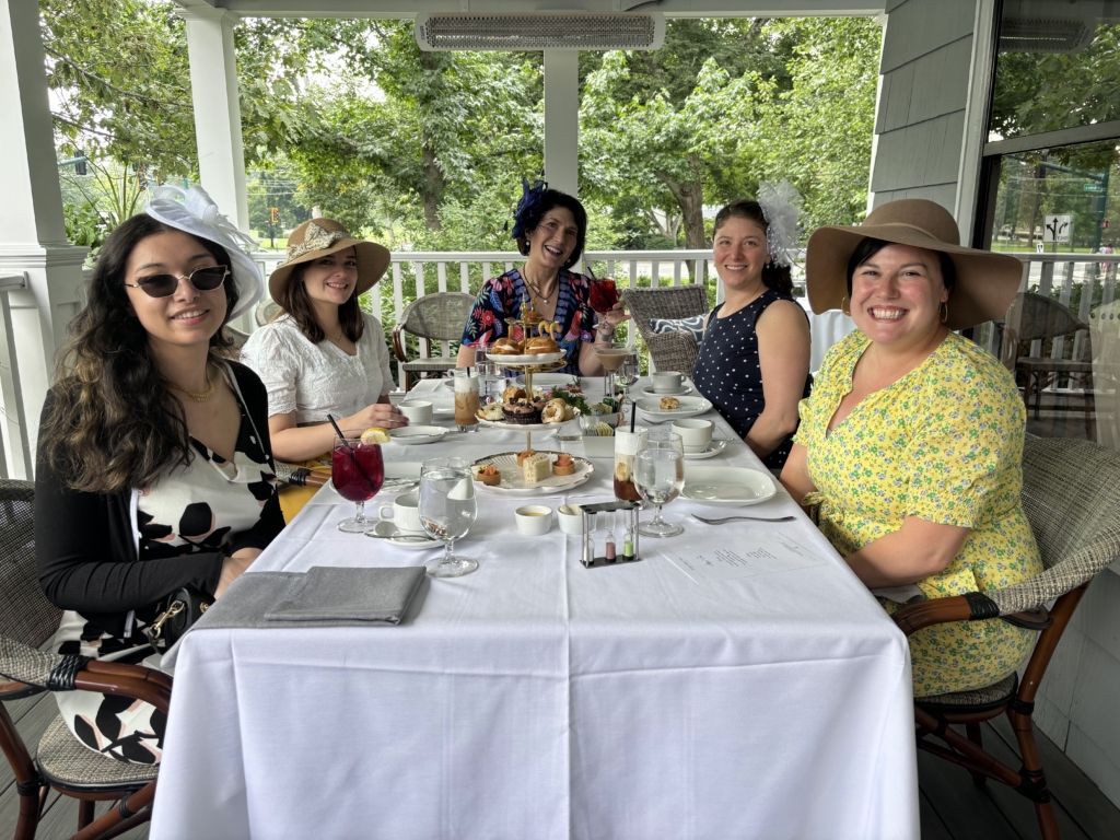 Josephina, Madison, Vanessa, Danielle and Bonnie at high tea.